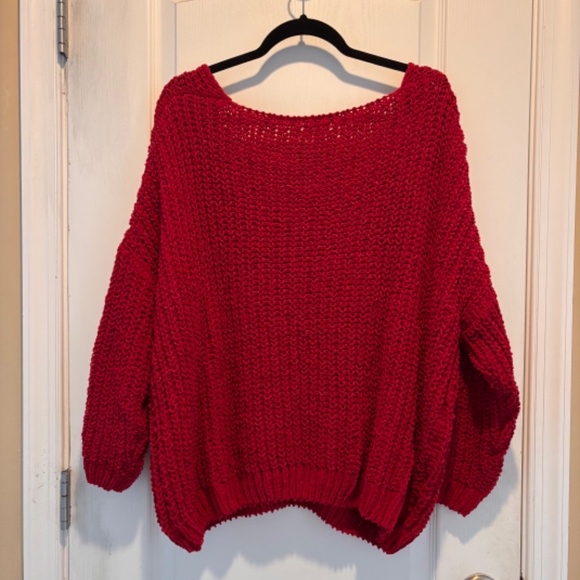 Miracle Red V-Neck Baggy Sweater, S/M - Picture 2 of 4